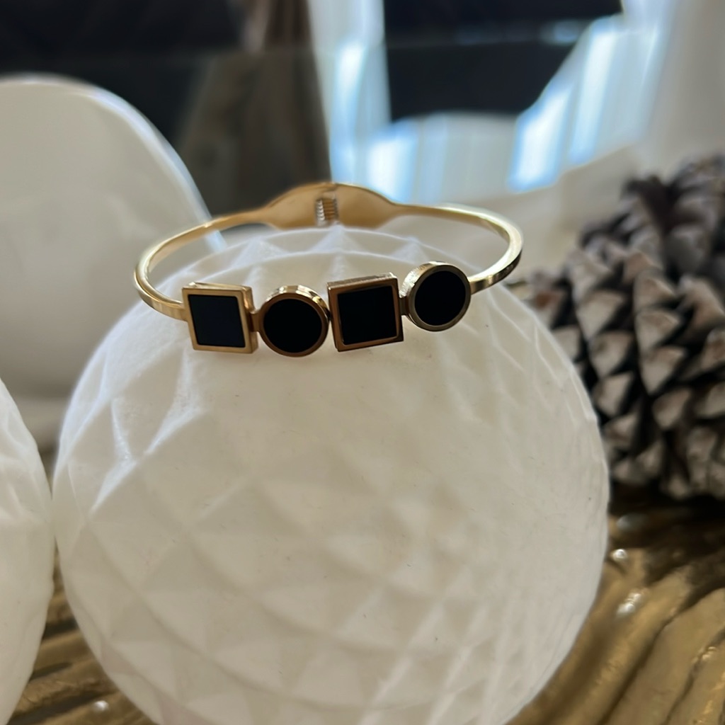 Black Geometry Bangle Stainless Steel